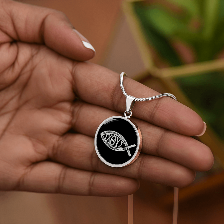 Ichthus Fish 5 Solas Necklace
