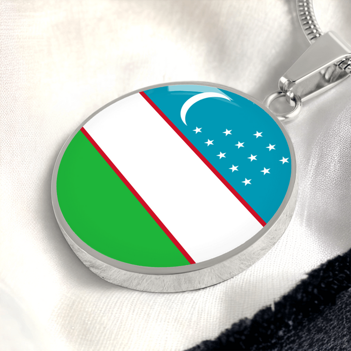 Uzbekistan Flag Pendant Necklace