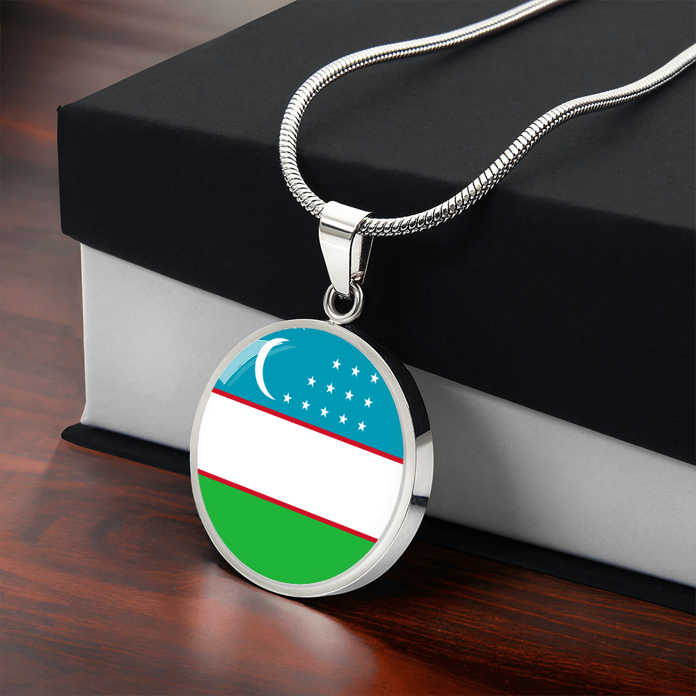 Uzbekistan Flag Pendant Necklace
