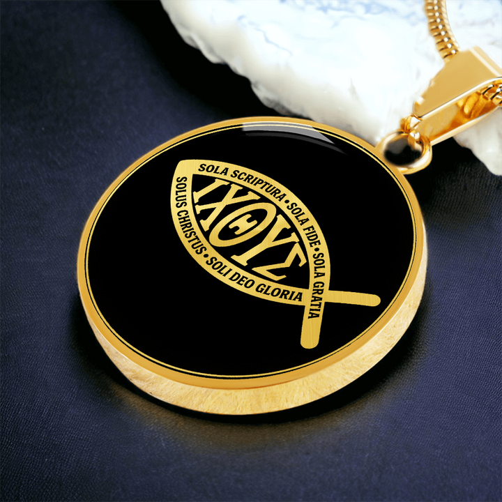 Ichthus Fish 5 Solas Necklace