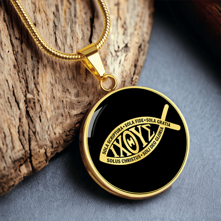 Ichthus Fish 5 Solas Necklace