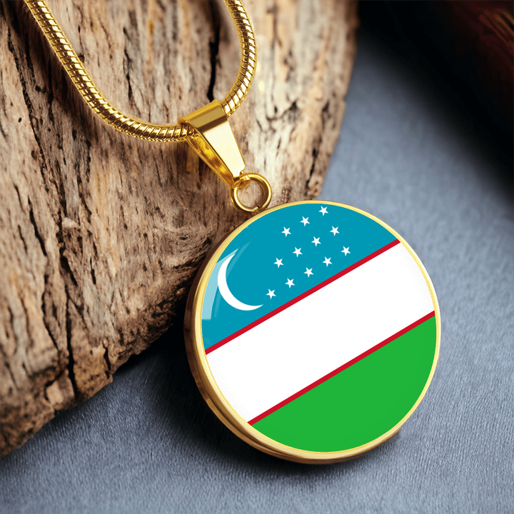 Uzbekistan Flag Pendant Necklace