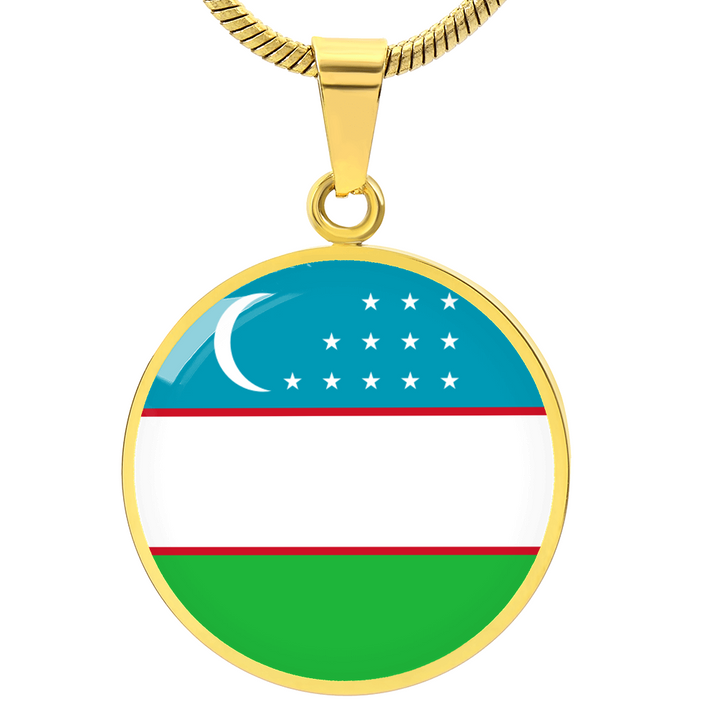 Uzbekistan Flag Pendant Necklace