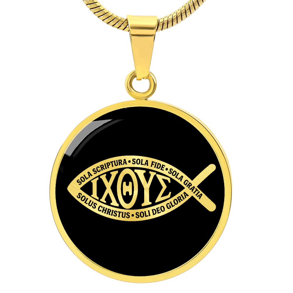 Ichthus Fish 5 Solas Necklace