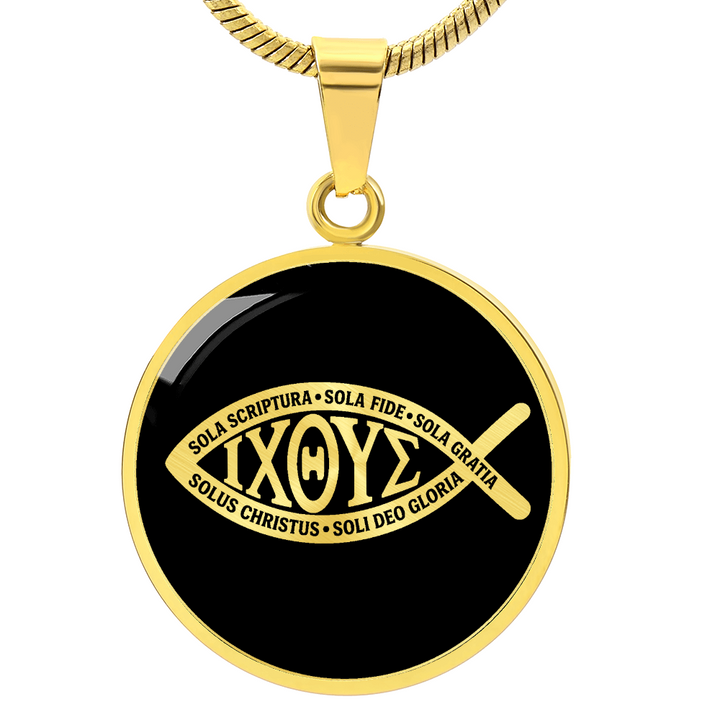 Ichthus Fish 5 Solas Necklace