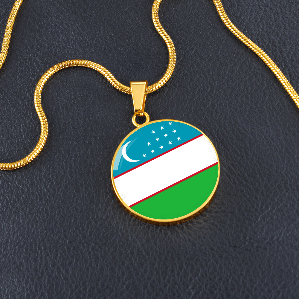 Uzbekistan Flag Pendant Necklace
