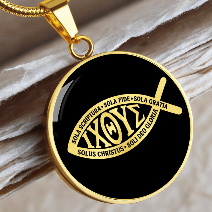 Ichthus Fish 5 Solas Necklace