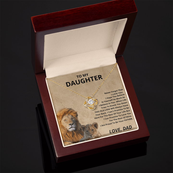 To My Daughter - Lion & Cub - Love Knot Necklace