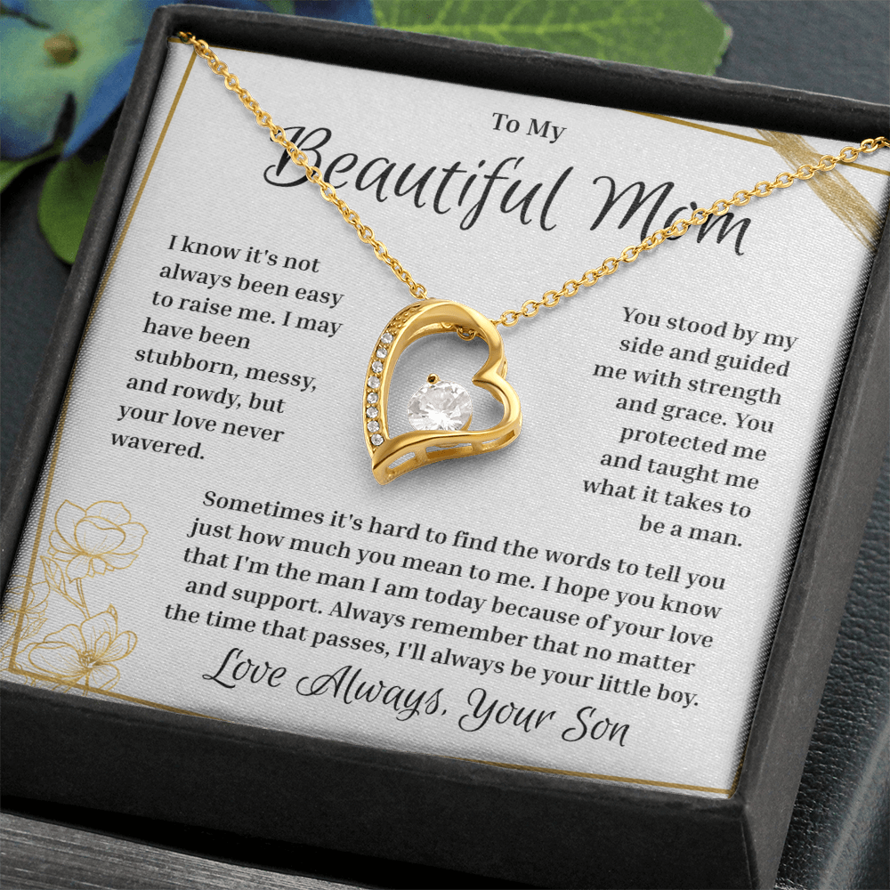 To My Mom - Love Always, Your Son - Heart Necklace